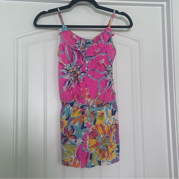 Lilly Pulitzer Colorful Floral Mini Romper Kids Size XL 12-14 Tropical Beach - Picture 1 of 9